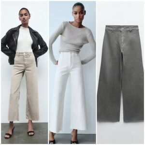 Zara Women's Straight Leg Pants - Tan, White, Gray